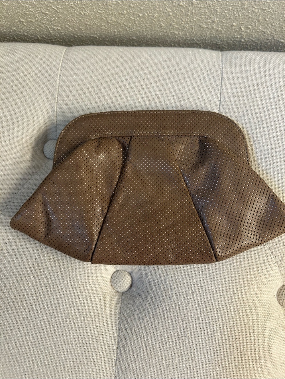 Lauren Merkin Taupe Perforated Leather Frame Cosmetic Case